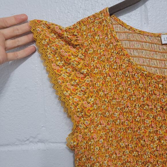 Luxology Ditzy Floral Smocked Dress Yellow Small 594 - Picture 9 of 11